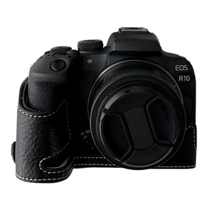 For Canon EOS R10 Buffalo Texture PU Leather Bottom Case Half Body Camera Anti-drop Cover