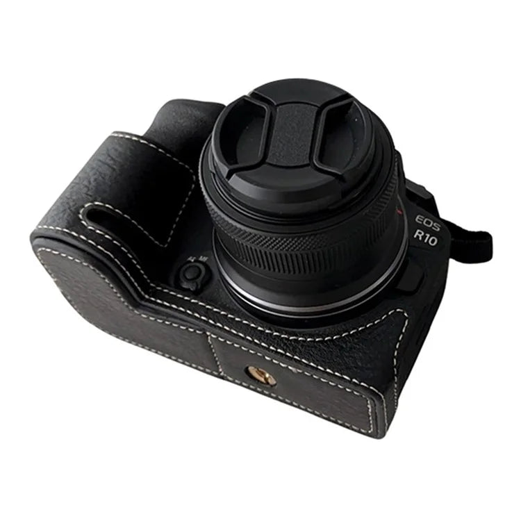 For Canon EOS R10 Buffalo Texture PU Leather Bottom Case Half Body Camera Anti-drop Cover