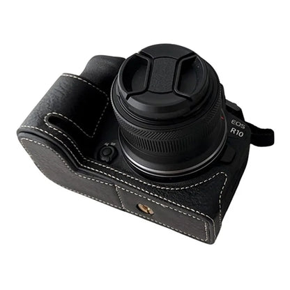 For Canon EOS R10 Buffalo Texture PU Leather Bottom Case Half Body Camera Anti-drop Cover