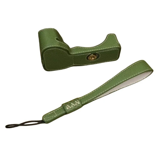 For Sony A6700 Dustproof PU Leather Camera Bottom Cover Half Body Case with Wrist Strap