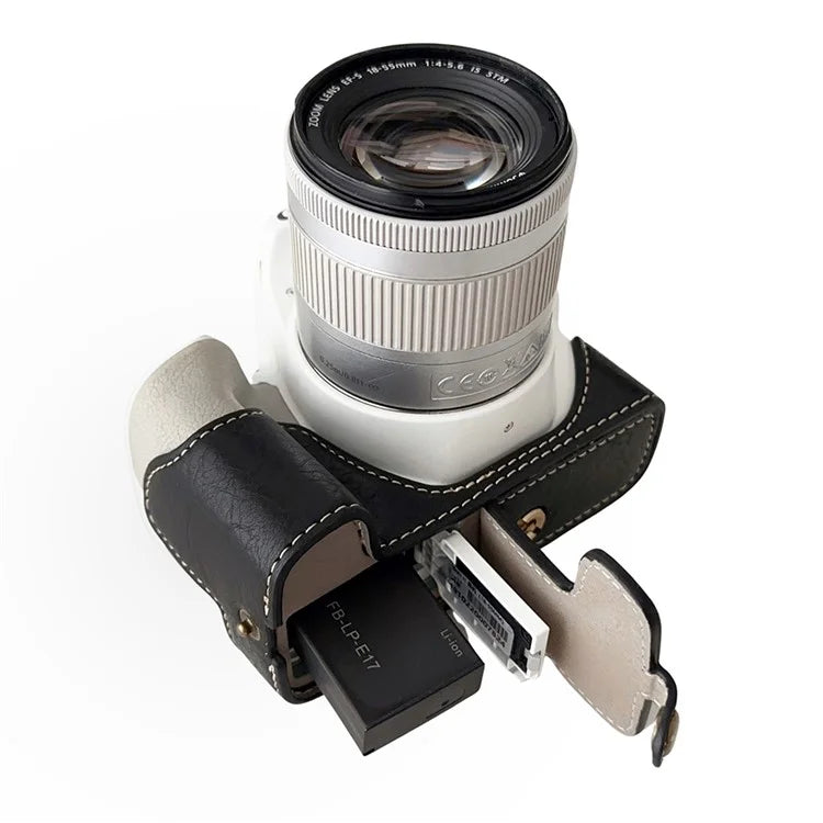 For Canon EOS 200D II / 200D Buffalo Texture PU Leather Bottom Case Anti-scratch Half Body Camera Cover