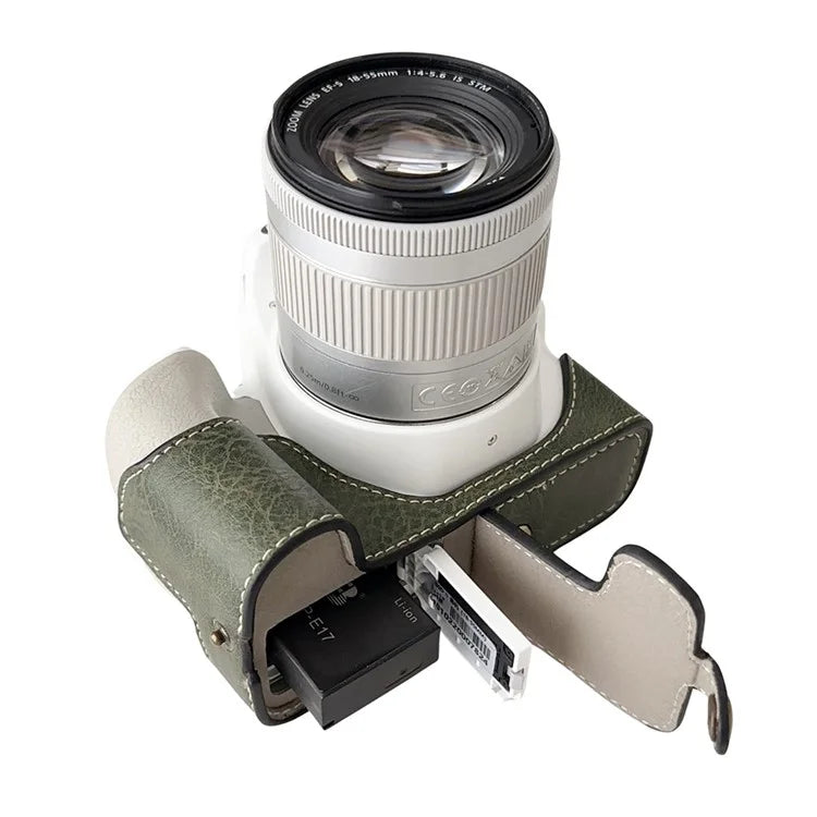 For Canon EOS 200D II / 200D Buffalo Texture PU Leather Bottom Case Anti-scratch Half Body Camera Cover