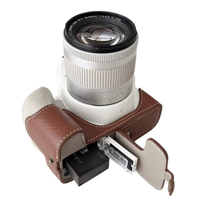 For Canon EOS 200D II / 200D Buffalo Texture PU Leather Bottom Case Anti-scratch Half Body Camera Cover