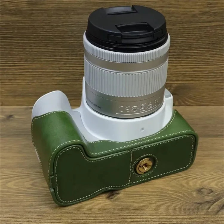 For Canon EOS 200D / 200D II PU Leather Camera Bottom Cover Half Body Case with Screw