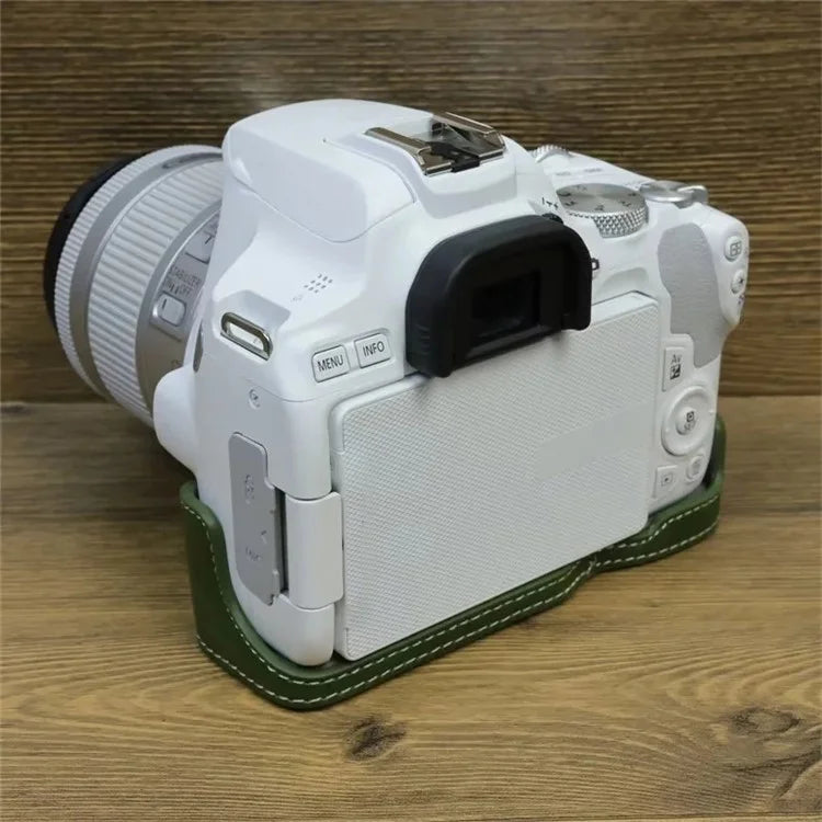 For Canon EOS 200D / 200D II PU Leather Camera Bottom Cover Half Body Case with Screw
