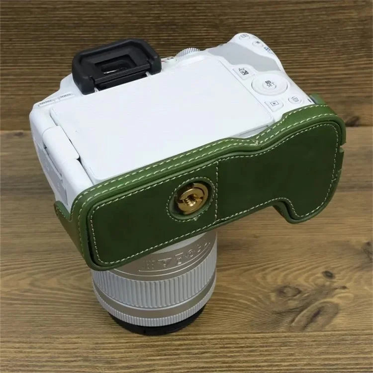 For Canon EOS 200D / 200D II PU Leather Camera Bottom Cover Half Body Case with Screw
