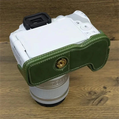 For Canon EOS 200D / 200D II PU Leather Camera Bottom Cover Half Body Case with Screw