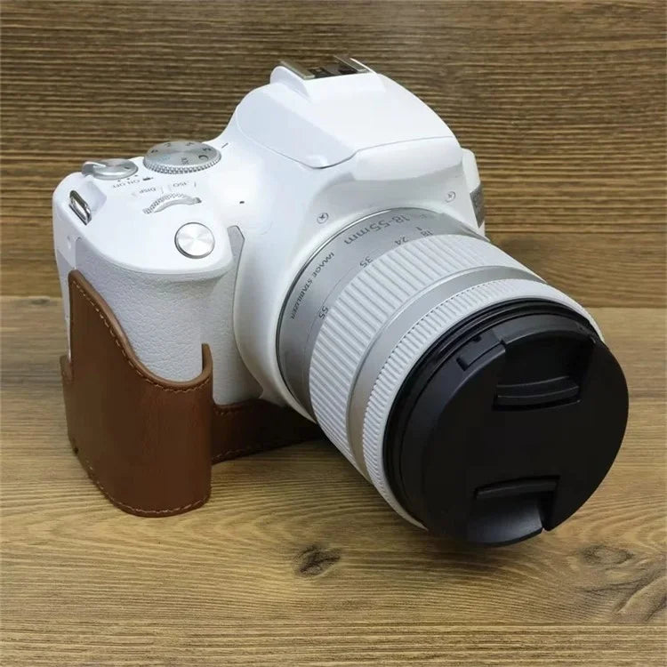 For Canon EOS 200D / 200D II PU Leather Camera Bottom Cover Half Body Case with Screw