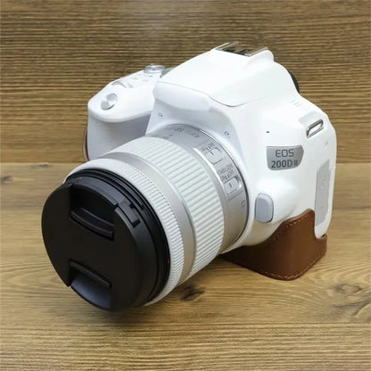 For Canon EOS 200D / 200D II PU Leather Camera Bottom Cover Half Body Case with Screw
