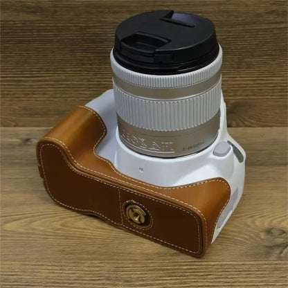 For Canon EOS 200D / 200D II PU Leather Camera Bottom Cover Half Body Case with Screw
