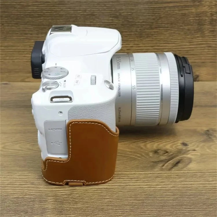 For Canon EOS 200D / 200D II PU Leather Camera Bottom Cover Half Body Case with Screw