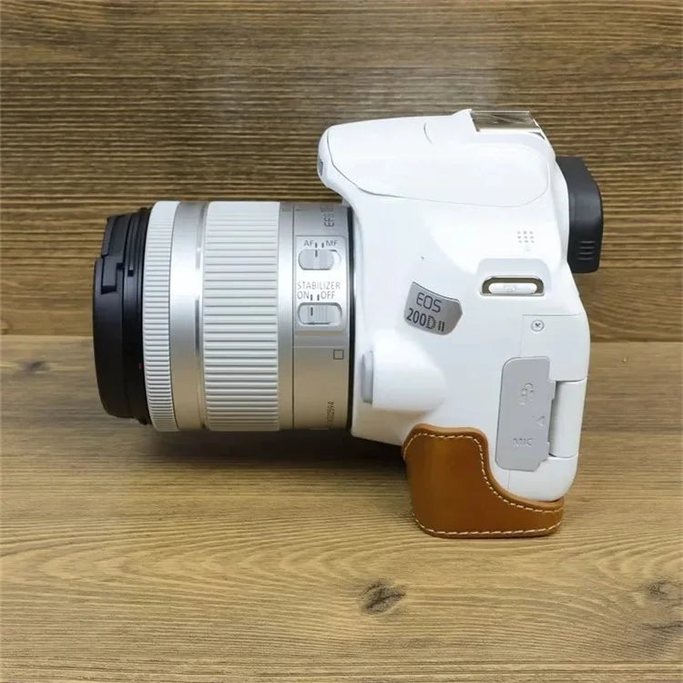 For Canon EOS 200D / 200D II PU Leather Camera Bottom Cover Half Body Case with Screw
