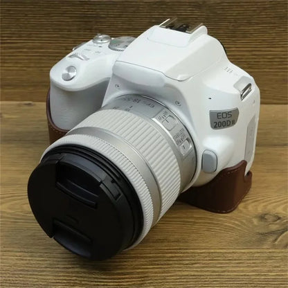 For Canon EOS 200D / 200D II Genuine Cow Leather Camera Case Dustproof Cover with Screw