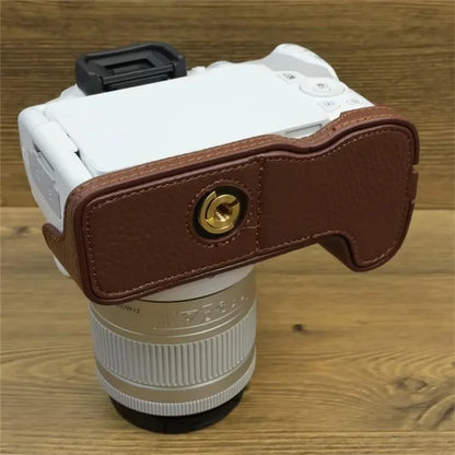 For Canon EOS 200D / 200D II Genuine Cow Leather Camera Case Dustproof Cover with Screw