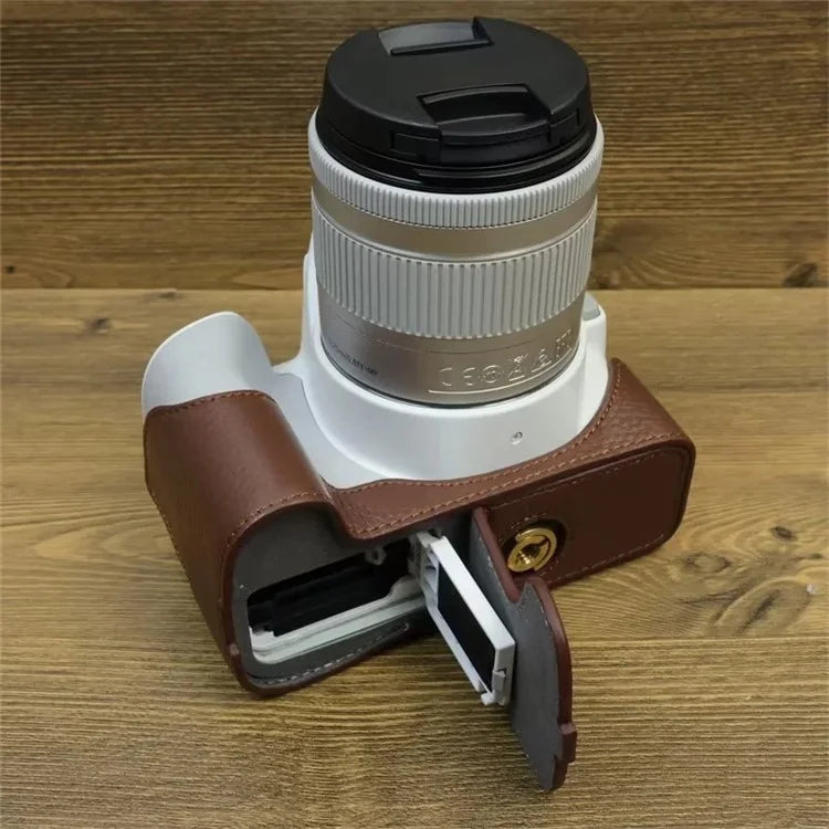 For Canon EOS 200D / 200D II Genuine Cow Leather Camera Case Dustproof Cover with Screw