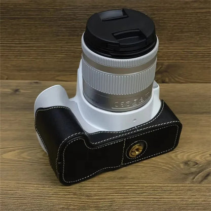 For Canon EOS 200D / 200D II PU Leather Camera Bottom Cover Screw Design Half Body Case with Strap