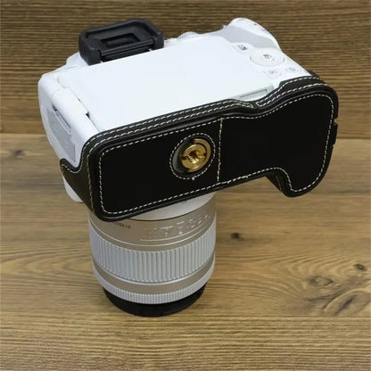 For Canon EOS 200D / 200D II PU Leather Camera Bottom Cover Screw Design Half Body Case with Strap