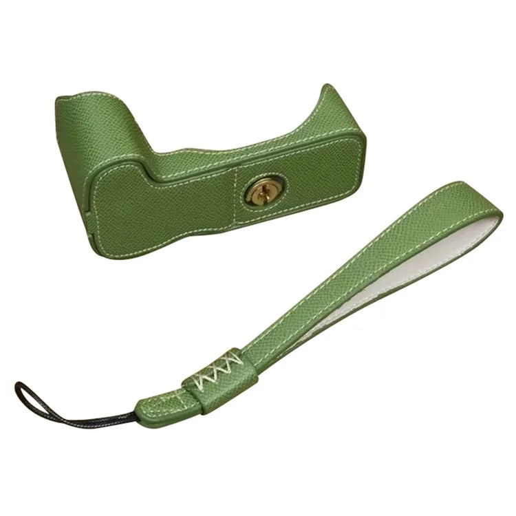 For Canon EOS 200D / 200D II PU Leather Camera Bottom Cover Screw Design Half Body Case with Strap