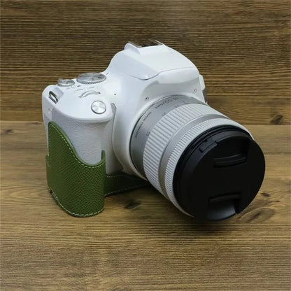 For Canon EOS 200D / 200D II PU Leather Camera Bottom Cover Screw Design Half Body Case with Strap