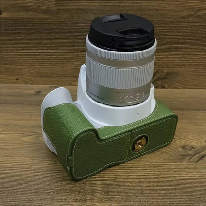 For Canon EOS 200D / 200D II PU Leather Camera Bottom Cover Screw Design Half Body Case with Strap