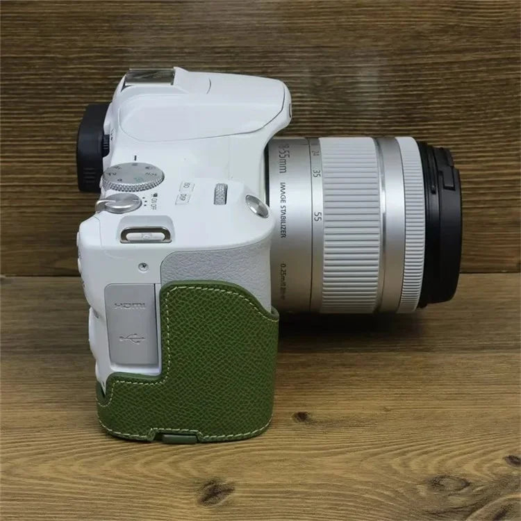 For Canon EOS 200D / 200D II PU Leather Camera Bottom Cover Screw Design Half Body Case with Strap