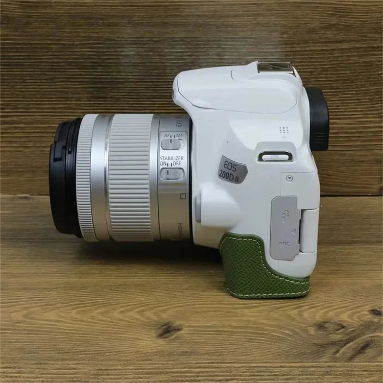For Canon EOS 200D / 200D II PU Leather Camera Bottom Cover Screw Design Half Body Case with Strap