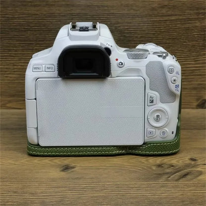 For Canon EOS 200D / 200D II PU Leather Camera Bottom Cover Screw Design Half Body Case with Strap