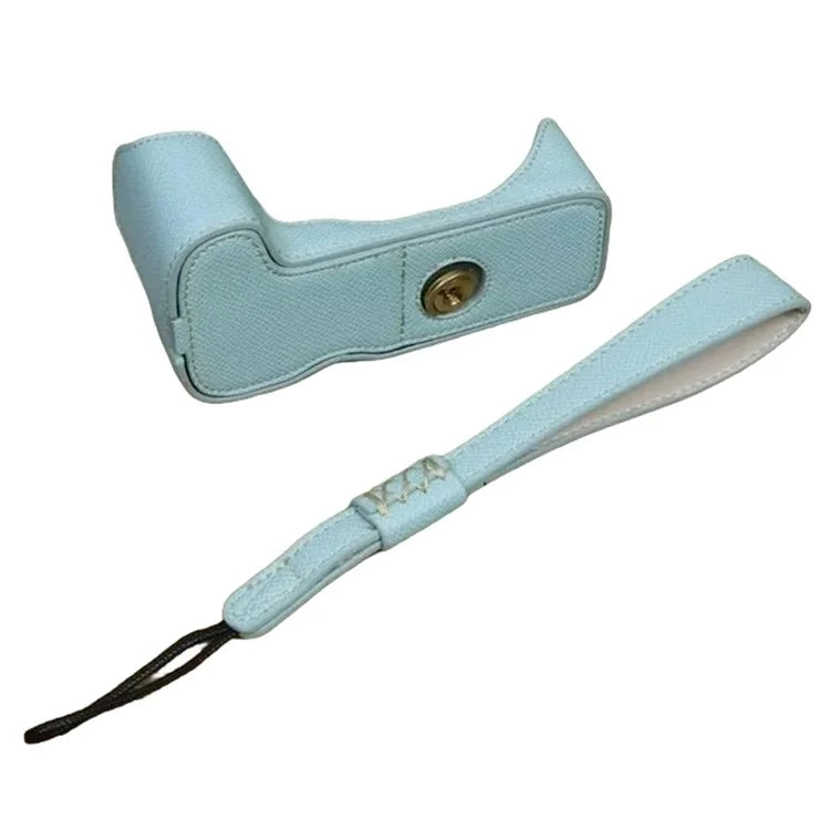 For Canon EOS 200D / 200D II PU Leather Camera Bottom Cover Screw Design Half Body Case with Strap