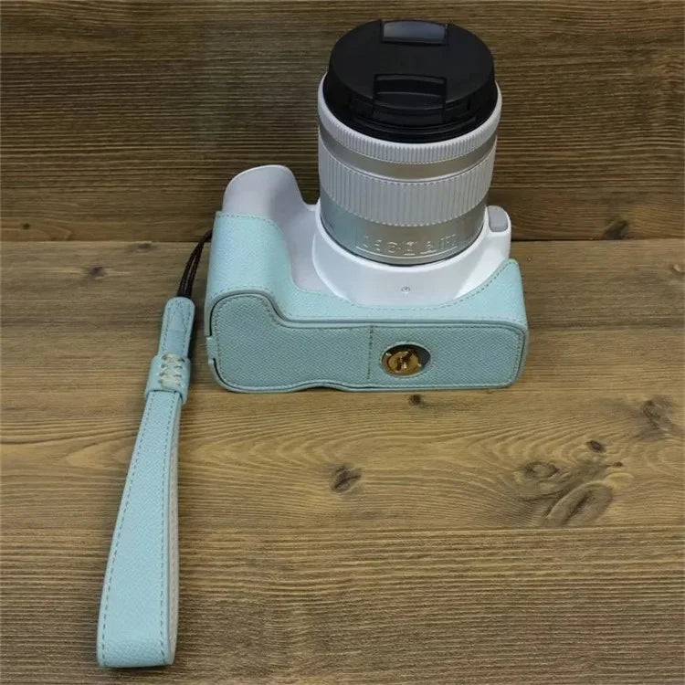 For Canon EOS 200D / 200D II PU Leather Camera Bottom Cover Screw Design Half Body Case with Strap