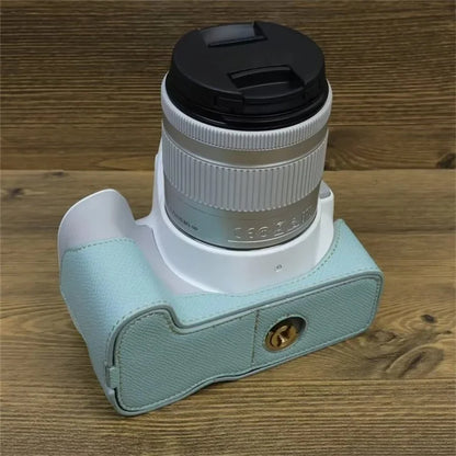 For Canon EOS 200D / 200D II PU Leather Camera Bottom Cover Screw Design Half Body Case with Strap