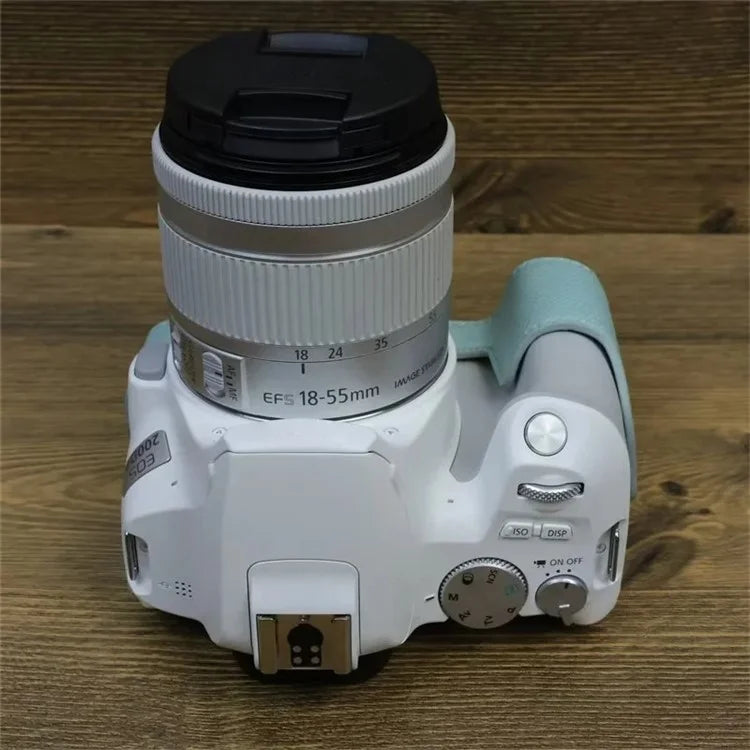 For Canon EOS 200D / 200D II PU Leather Camera Bottom Cover Screw Design Half Body Case with Strap