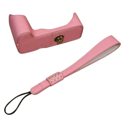 For Canon EOS 200D / 200D II PU Leather Camera Bottom Cover Screw Design Half Body Case with Strap