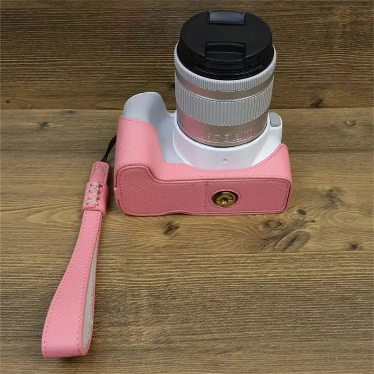 For Canon EOS 200D / 200D II PU Leather Camera Bottom Cover Screw Design Half Body Case with Strap