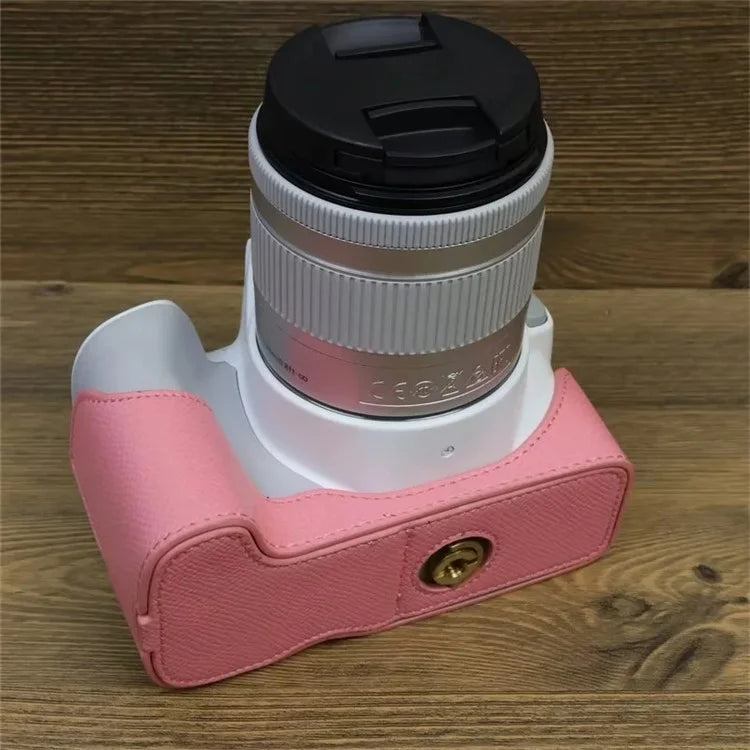 For Canon EOS 200D / 200D II PU Leather Camera Bottom Cover Screw Design Half Body Case with Strap