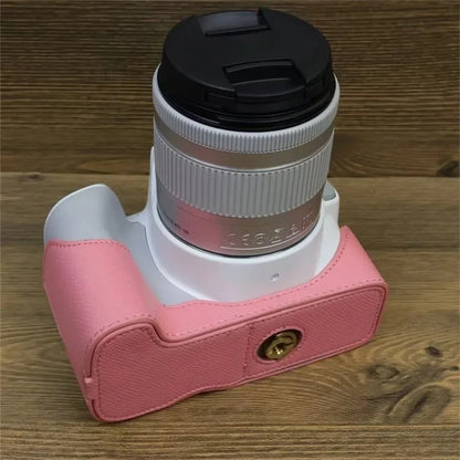 For Canon EOS 200D / 200D II PU Leather Camera Bottom Cover Screw Design Half Body Case with Strap