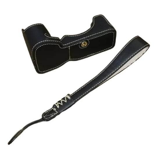 For Sony A7C II Camera Bottom Case PU Leather Anti-drop Half Body Cover with Wrist Strap