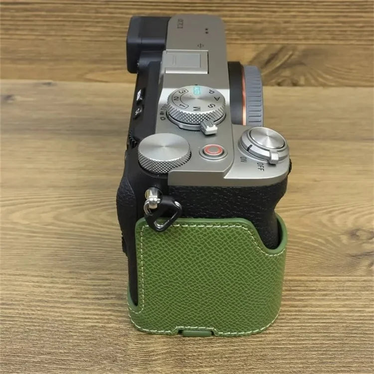 For Sony A7C II Camera Bottom Case PU Leather Anti-drop Half Body Cover with Wrist Strap