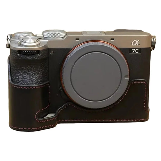 For Sony A7CII PU Leather Camera Bottom Cover Screw Design Half Body Case Anti-Scratch Protector