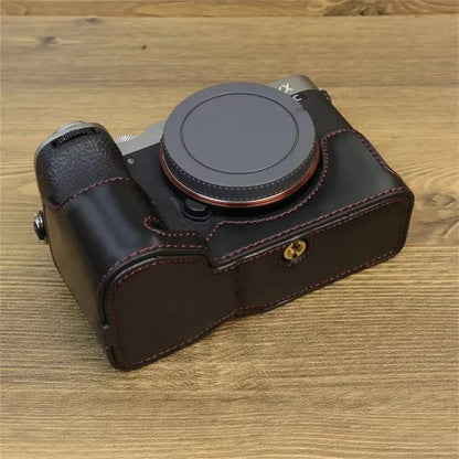 For Sony A7CII PU Leather Camera Bottom Cover Screw Design Half Body Case Anti-Scratch Protector