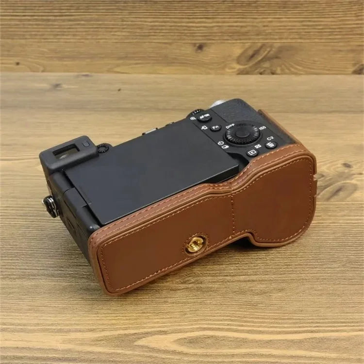 For Sony A7CII PU Leather Camera Bottom Cover Screw Design Half Body Case Anti-Scratch Protector