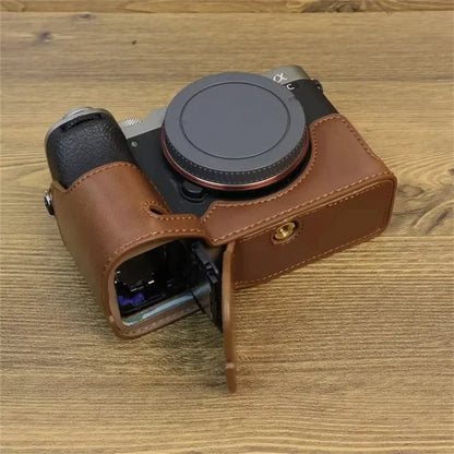For Sony A7CII PU Leather Camera Bottom Cover Screw Design Half Body Case Anti-Scratch Protector