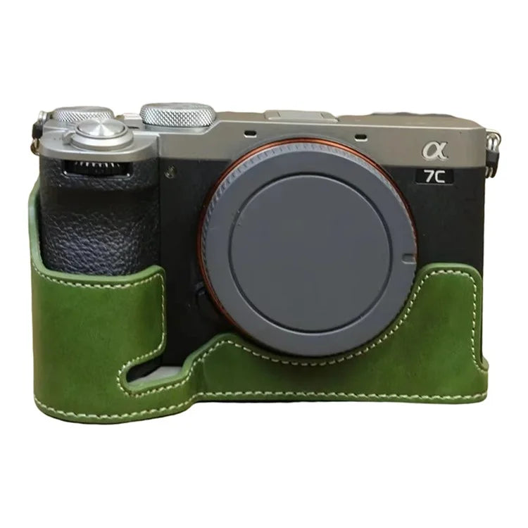 For Sony A7CII PU Leather Camera Bottom Cover Screw Design Half Body Case Anti-Scratch Protector