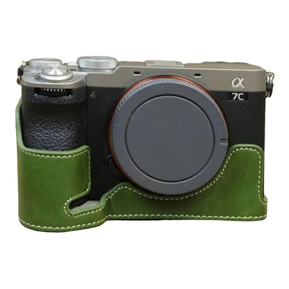 For Sony A7CII PU Leather Camera Bottom Cover Screw Design Half Body Case Anti-Scratch Protector
