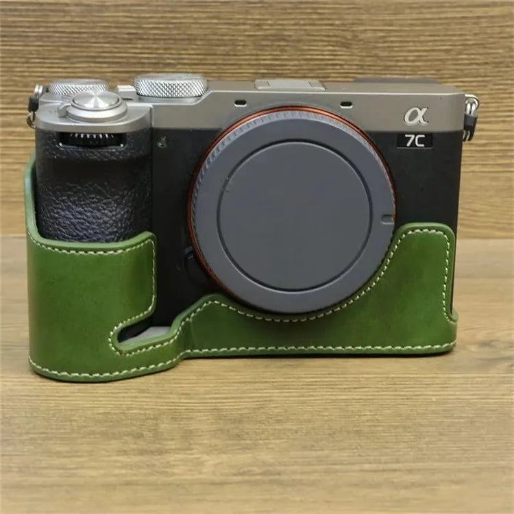For Sony A7CII PU Leather Camera Bottom Cover Screw Design Half Body Case Anti-Scratch Protector