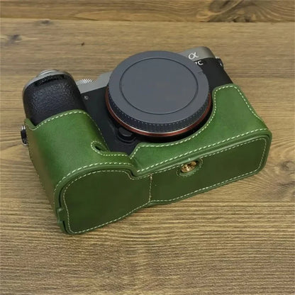 For Sony A7CII PU Leather Camera Bottom Cover Screw Design Half Body Case Anti-Scratch Protector
