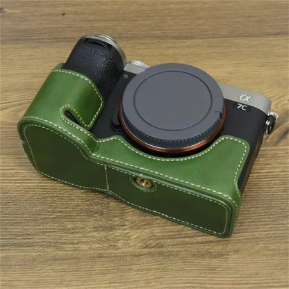 For Sony A7CII PU Leather Camera Bottom Cover Screw Design Half Body Case Anti-Scratch Protector