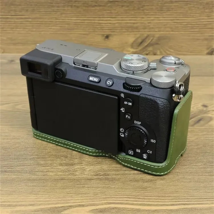 For Sony A7CII PU Leather Camera Bottom Cover Screw Design Half Body Case Anti-Scratch Protector