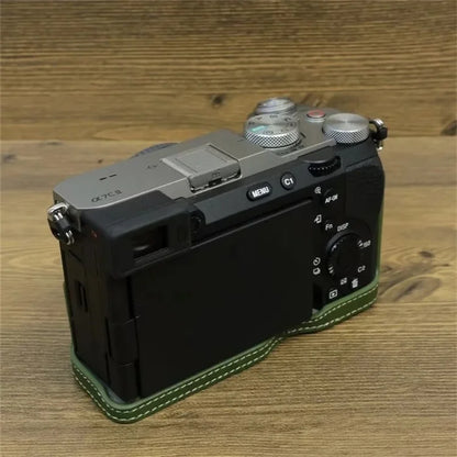 For Sony A7CII PU Leather Camera Bottom Cover Screw Design Half Body Case Anti-Scratch Protector