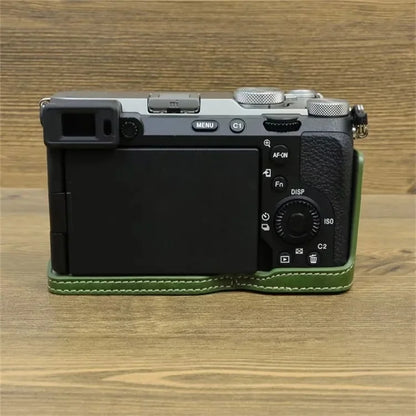 For Sony A7CII PU Leather Camera Bottom Cover Screw Design Half Body Case Anti-Scratch Protector