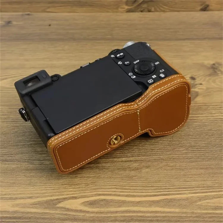 For Sony A7CII PU Leather Camera Bottom Cover Screw Design Half Body Case Anti-Scratch Protector